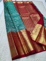 Load image into Gallery viewer, Classic Persian Green &amp; Ruby Pink 2gm Zari Bridal Elegance Kanchipuram Handloom Silk Saree SS25398
