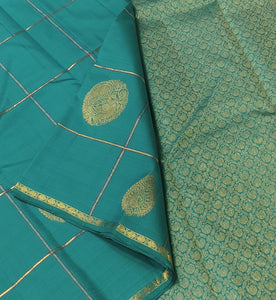 Classic Teal Green 2gm Zari Elegance Kanchipuram Handloom Silk Saree SS23655