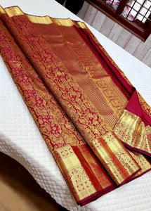 Classic Barn Red 2gm Zari Bridal Elegance Kanchipuram Handloom Silk Saree SS26349