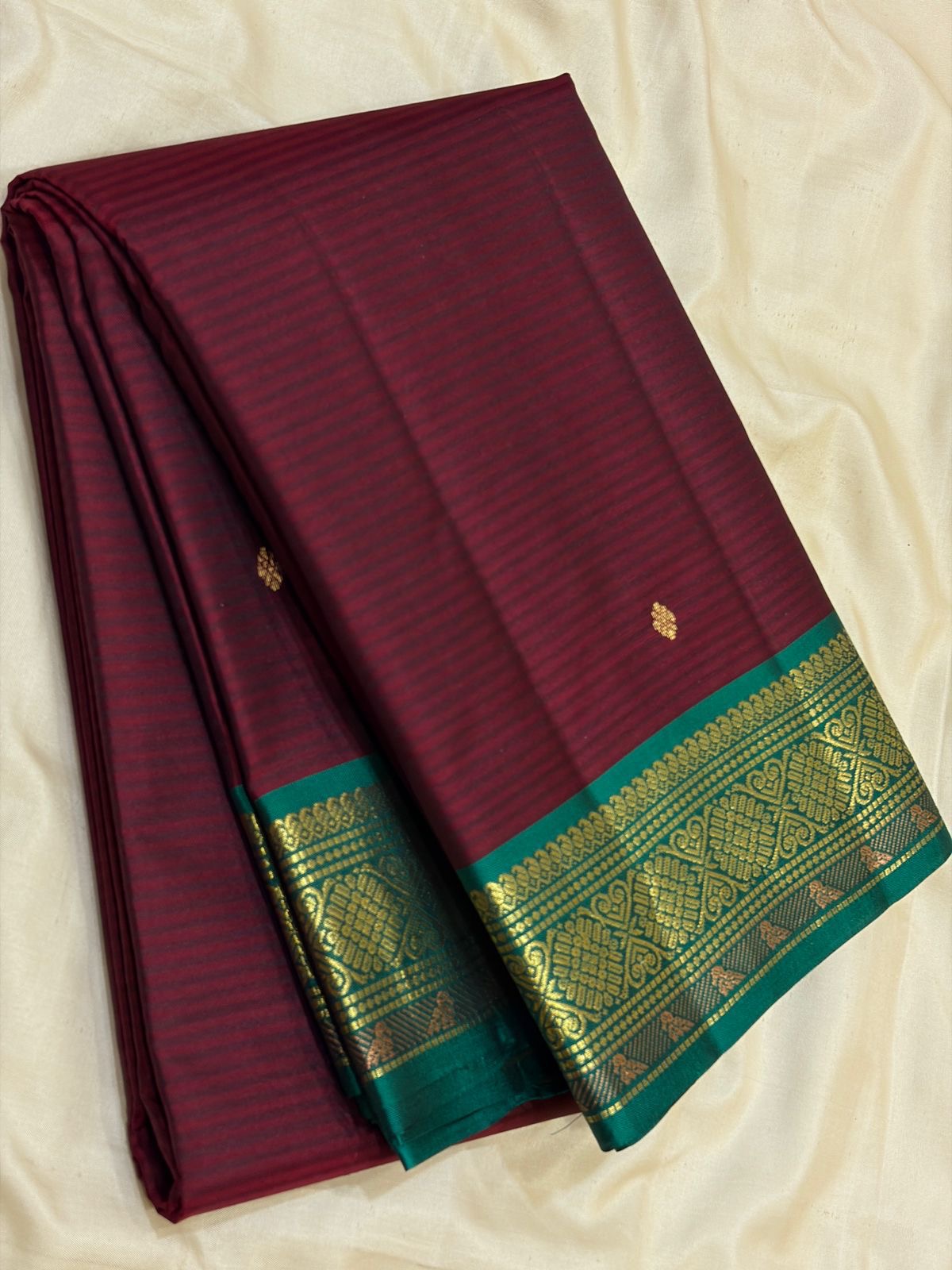 Classic Maroon & Teal Green Traditional Butta Kanchipuram Handloom Silk Saree SS26589