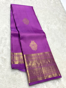 Classic Lavender Pink 2gm Zari Kanchipuram Handloom Silk Saree SS25573