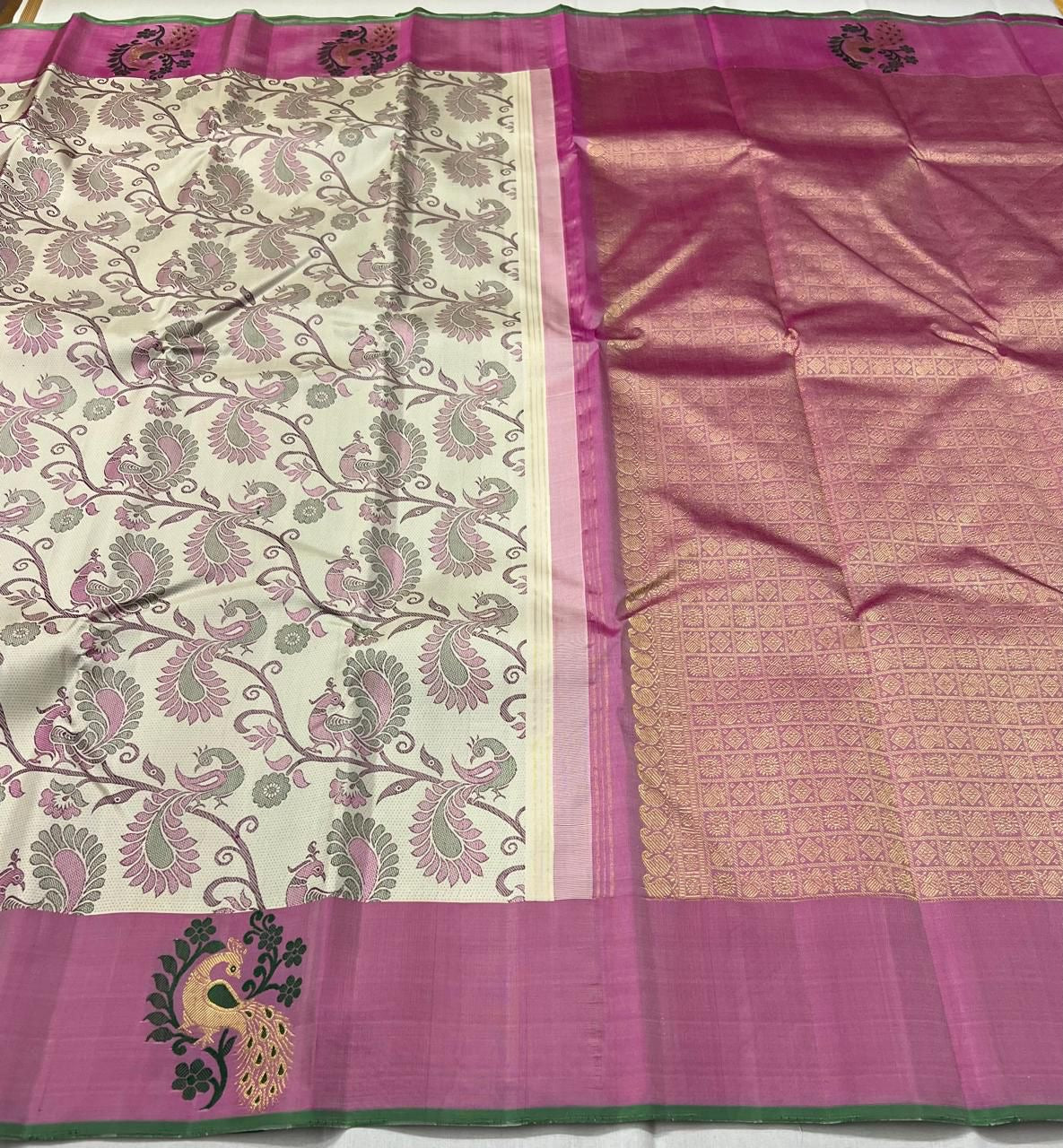 Classic Plum & Fuchsia Pink 2gm Zari Kanchipuram Handloom Silk Saree SS26217