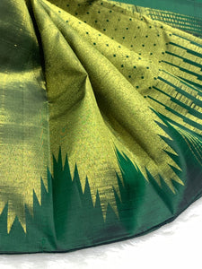 Classic Gold & Green Temple 2gm Zari Kanchipuram Handloom Silk Saree SS25979