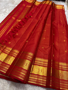 Classic Fiery Red Elegance Kanchipuram Handloom Silk Saree SS25402