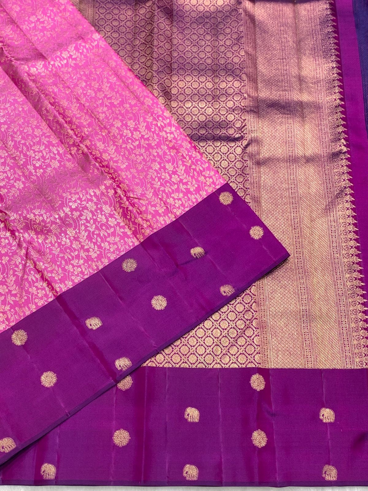 Classic Pink & Purple 2gm Zari Elegance Kanchipuram Handloom Silk Saree SS25365