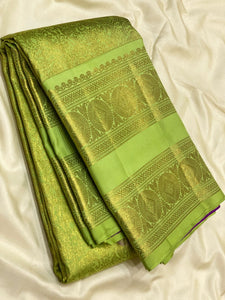 Pastel Green & Vadamalli 3gm Zari Meenakari Brocade Bridal Elegance Kanchipuram Handloom Silk Saree SS24704