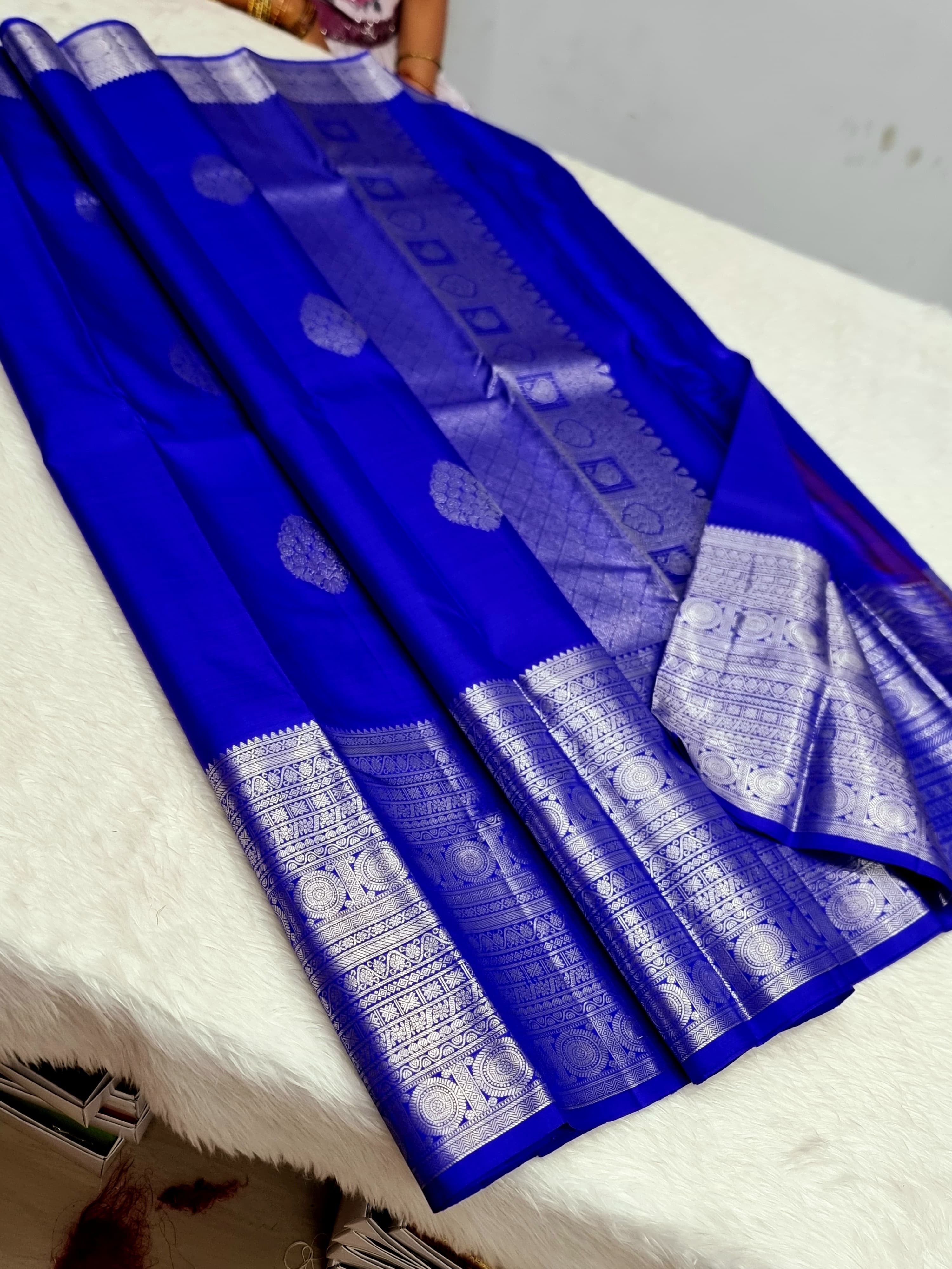 Classic Robin Blue 1gm Zari Elegance Kanchipuram Handloom Silk Saree SS24340