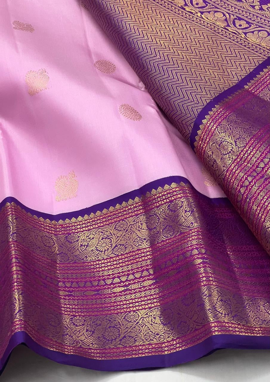Classic Pink & Vadamalli Purple 2gm Zari Kanchipuram Handloom Silk Saree SS25841