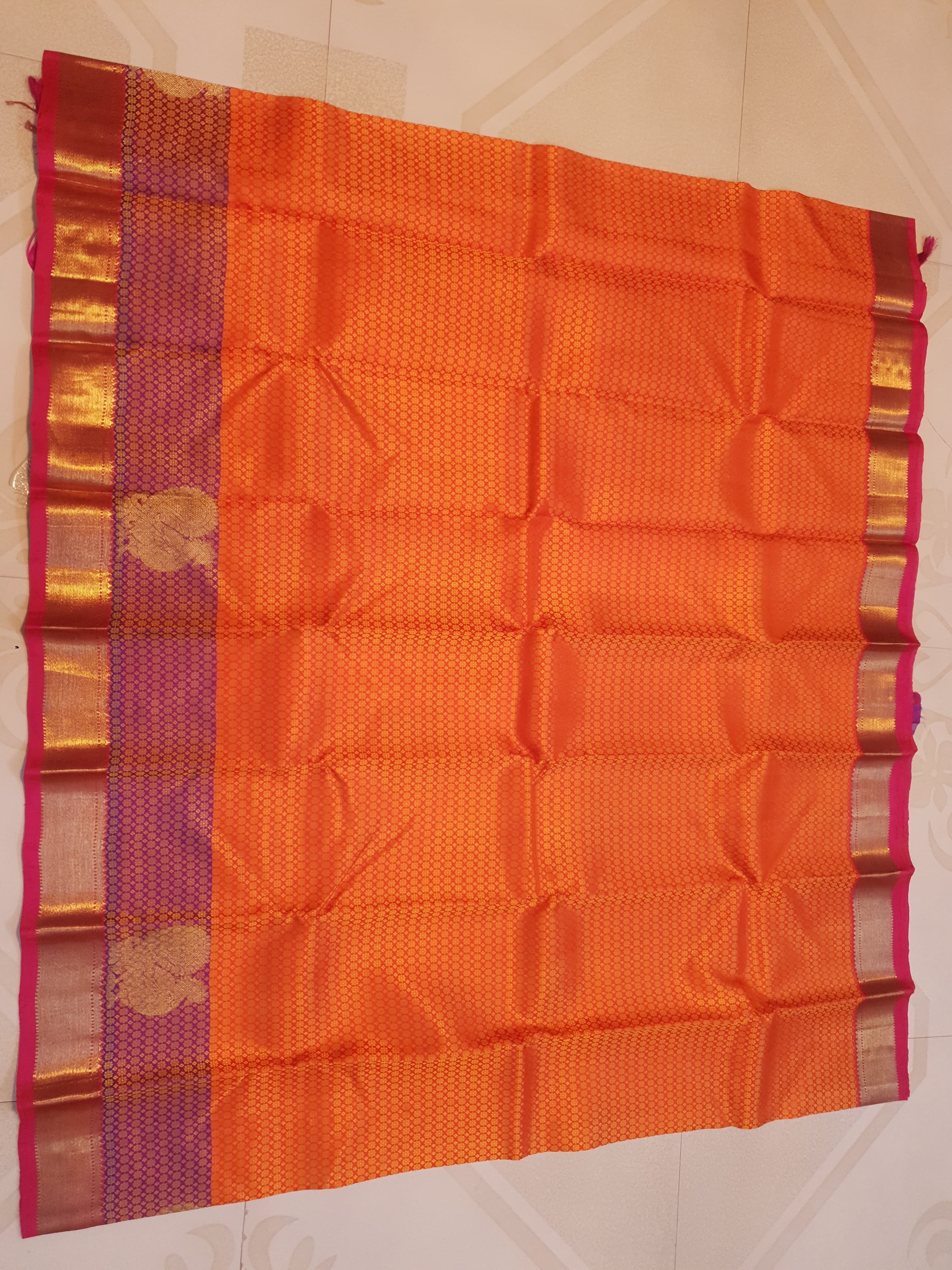 Classic Tangerine Orange 1gm Zari Elegance Kanchipuram Handloom Silk Saree SS23731