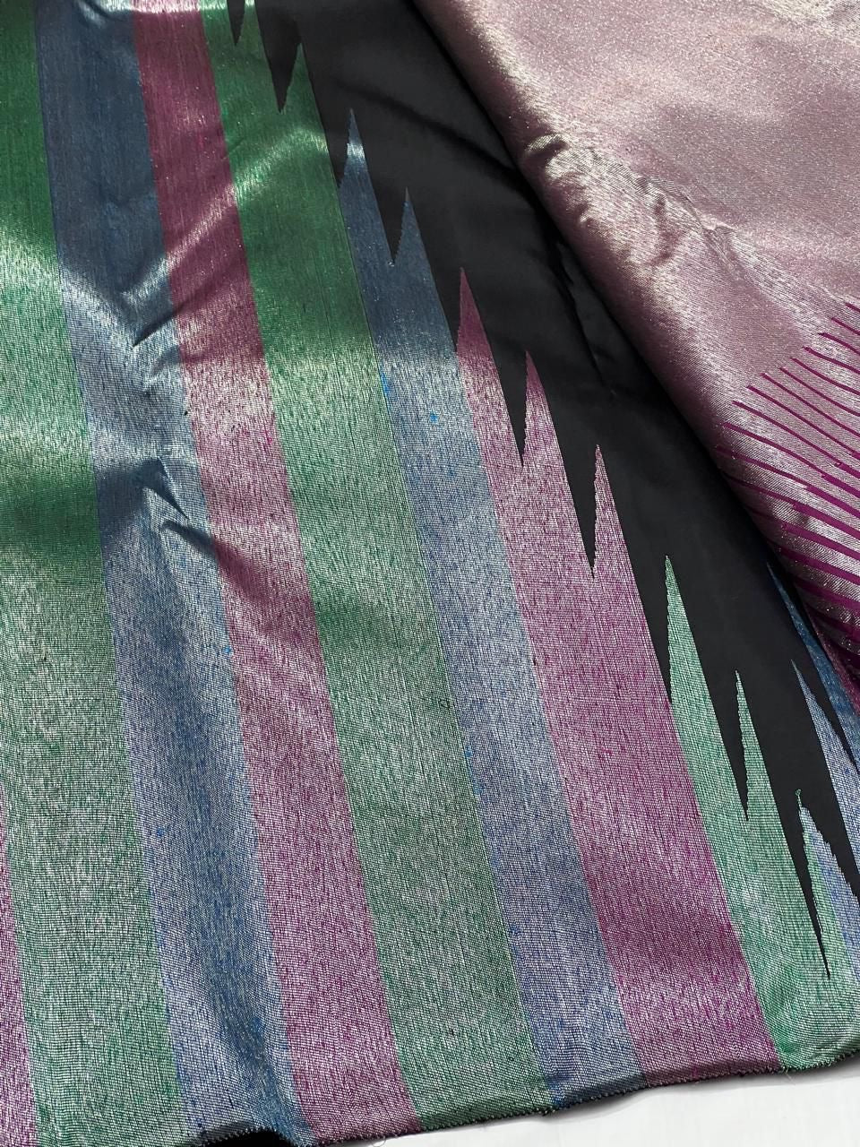 Classic Charcoal Black Silver Multi Color Rising Border 2gm Zari Kanchipuram Handloom Silk Saree SS25578