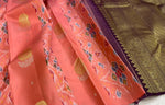 Load image into Gallery viewer, Classic Peach &amp; Plum 2gm Zari Pochampally Design Elegance Kanchipuram Handloom Silk Saree SS27652
