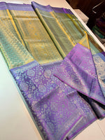 Load image into Gallery viewer, Classic Light Green &amp; Lavender 4D Handmade Brocade Meenakari Designed Bridal Elegance Kanchipuram Handloom Silk Saree SS25406
