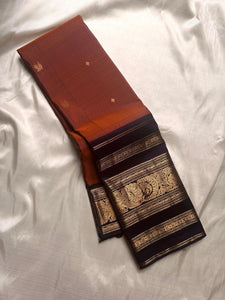 Classic Burnt Orange & Dark Chocolate Elegance Kanchipuram Handloom Silk Saree SS24538