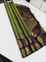 Load image into Gallery viewer, Classic Olive Green &amp; Coffee Brown 2gm Zari Kanchipuram Handloom Silk Saree SS26230
