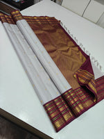 Load image into Gallery viewer, Classic Silver Grey &amp; Berry Plum 2gm Zari Elegance Kanchipuram Handloom Silk Saree SS27624
