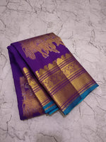 Load image into Gallery viewer, Classic Violet &amp; Sky Blue 2gm Zari Elegance Kanchipuram Handloom Silk Saree SS24628
