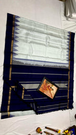 Load image into Gallery viewer, Classic OffWhite &amp; Navy Blue Elegance Kanchipuram Handloom Silk Saree SS25315
