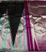 Load image into Gallery viewer, Classic Charcoal Black Silver Multi Color Rising Border 2gm Zari Kanchipuram Handloom Silk Saree SS25578
