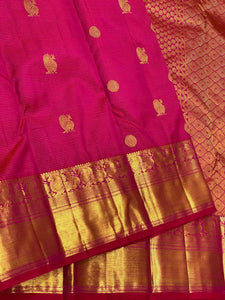 Classic Deep Pink 2gm Zari Vaira Oosi Bridal Elegance Kanchipuram Handloom Silk Saree SS23885