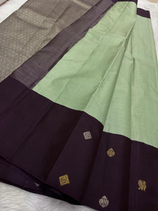 Classic Fern Green & Coffee Brown Elegance Kanchipuram Silk Saree SS23829