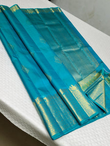 Classic Blue 1gm Zari Kanchipuram Handloom Silk Saree SS26208