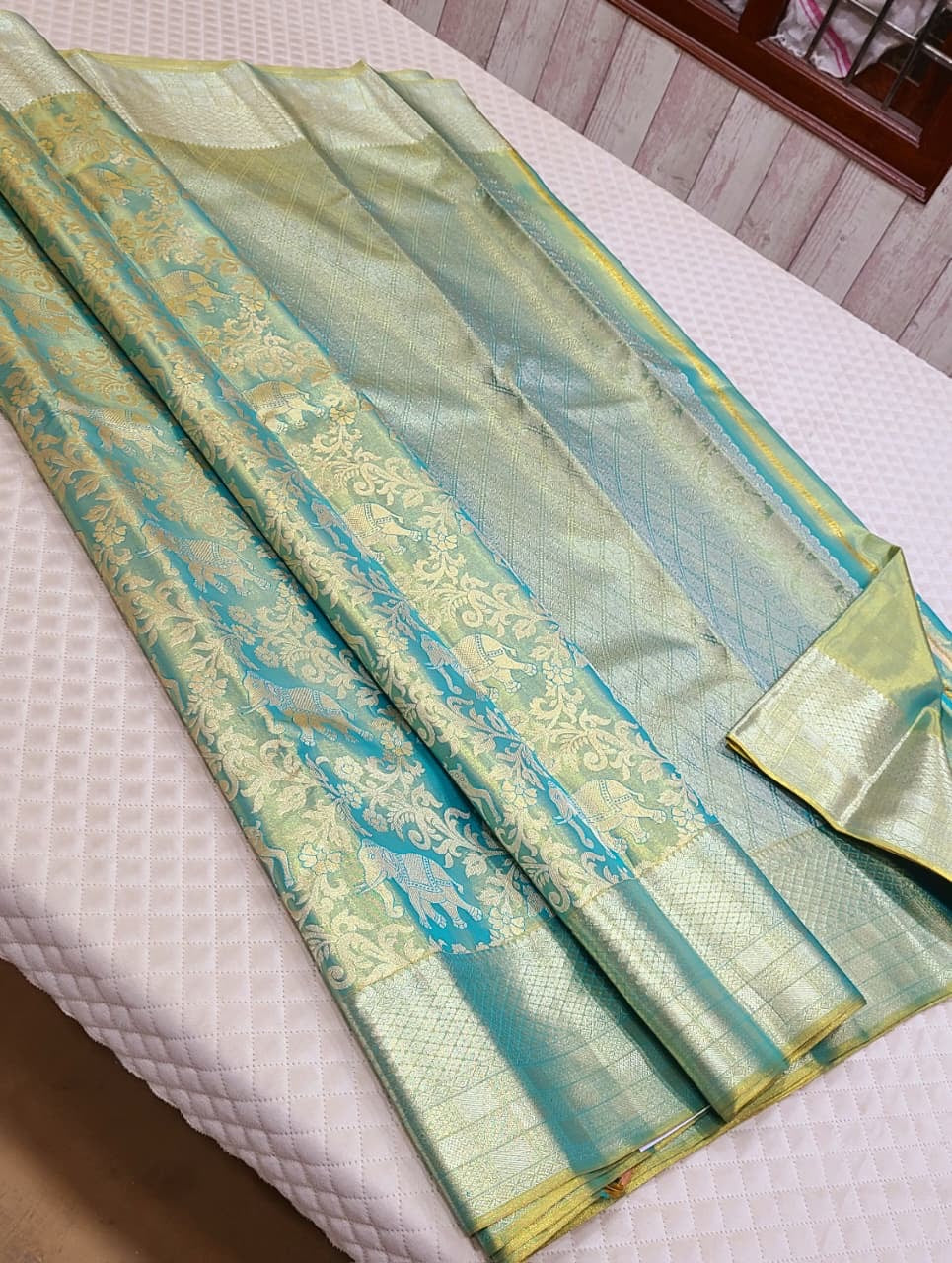 Classic Pastel Ice Blue 2gm Zari Bridal Tissue Elegance Kanchipuram Handloom Silk Saree SS26612