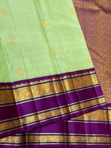 Pastel Green & Aubergine 2gm Zari Elegance Kanchipuram Handloom Silk Saree SS25322