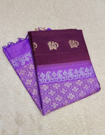 Load image into Gallery viewer, Classic Plum &amp; Lavender Elegance Handloom Soft Silk Saree SS26565
