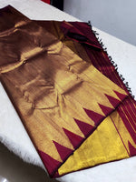 Load image into Gallery viewer, Classic Maroon Temple Border 2gm Zari Elegance Kanchipuram Handloom Silk Saree SS24714
