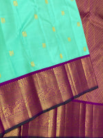 Load image into Gallery viewer, Classic Sea Green &amp; Purple Pink 2gm Zari Elegance Kanchipuram Handloom Silk Saree SS26925
