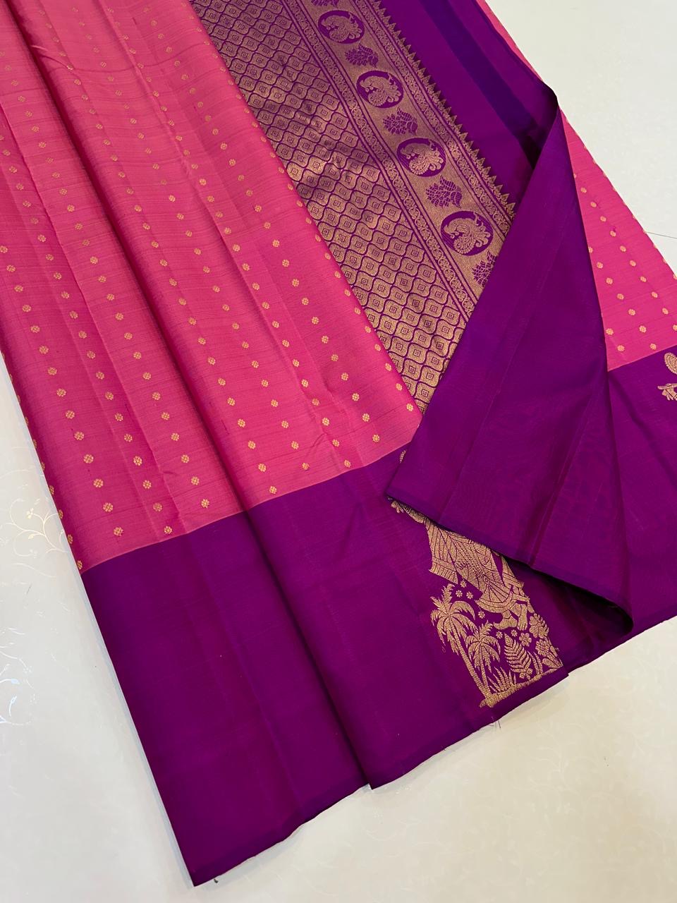 Classic Pink & Vadamalli Purple Elegance Kanchipuram Handloom Silk Saree SS25338