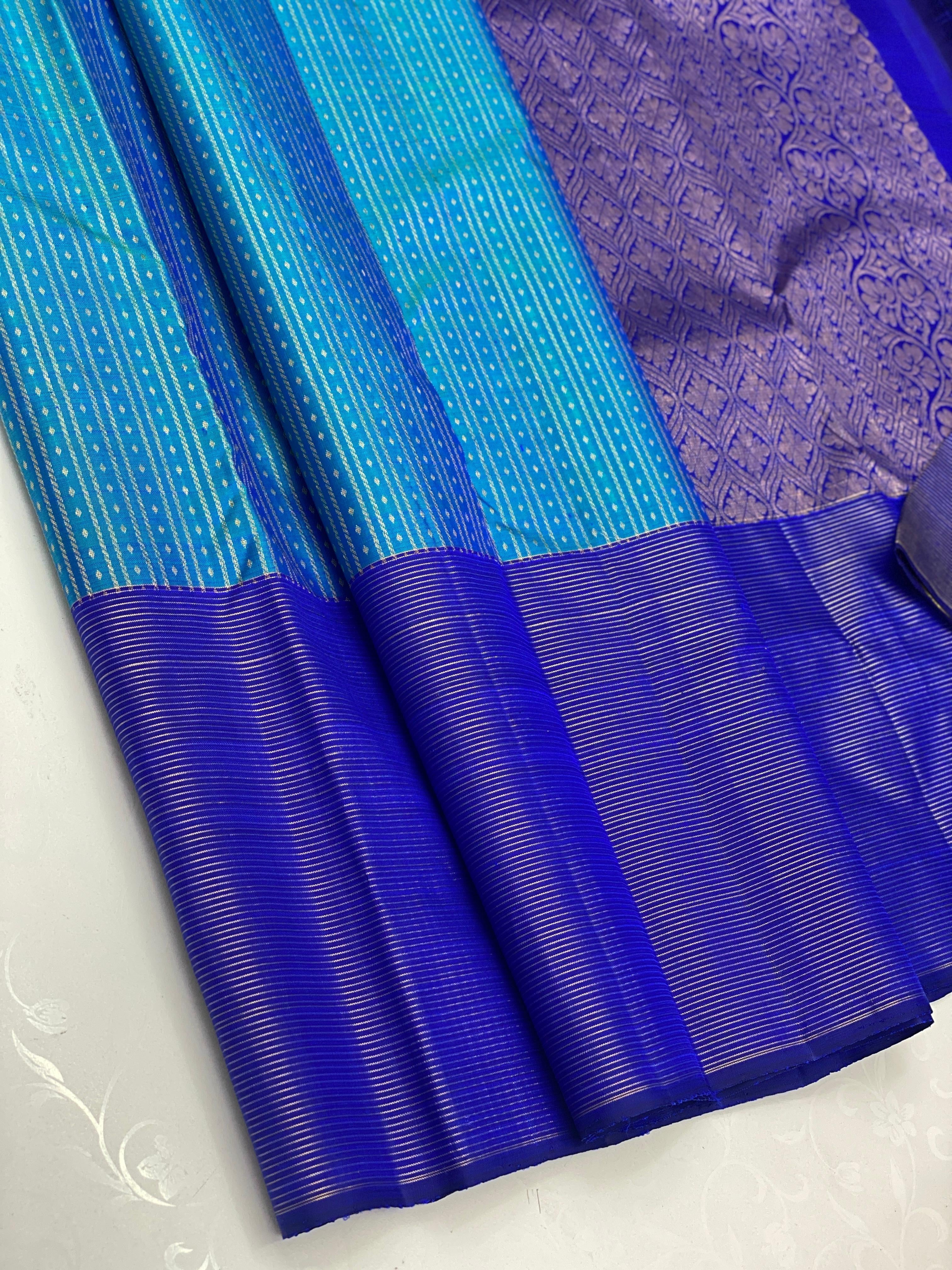 Classic Blue & Royal Blue 2gm Zari Elegance Kanchipuram Handloom Silk Saree SS25343