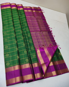 Deep Green & Fuchsia Purple Double Warp Elegance Handloom Soft Silk Saree SS22183