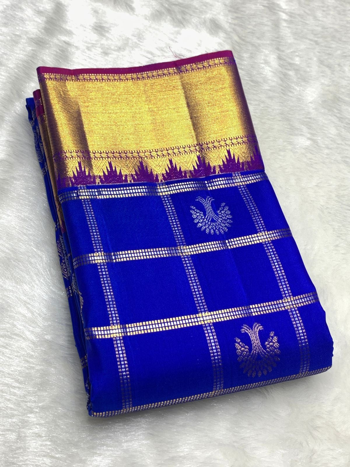 Classic Robin Blue & Purple 2gm Zari Elegance Kanchipuram Handloom Silk Saree SS25364