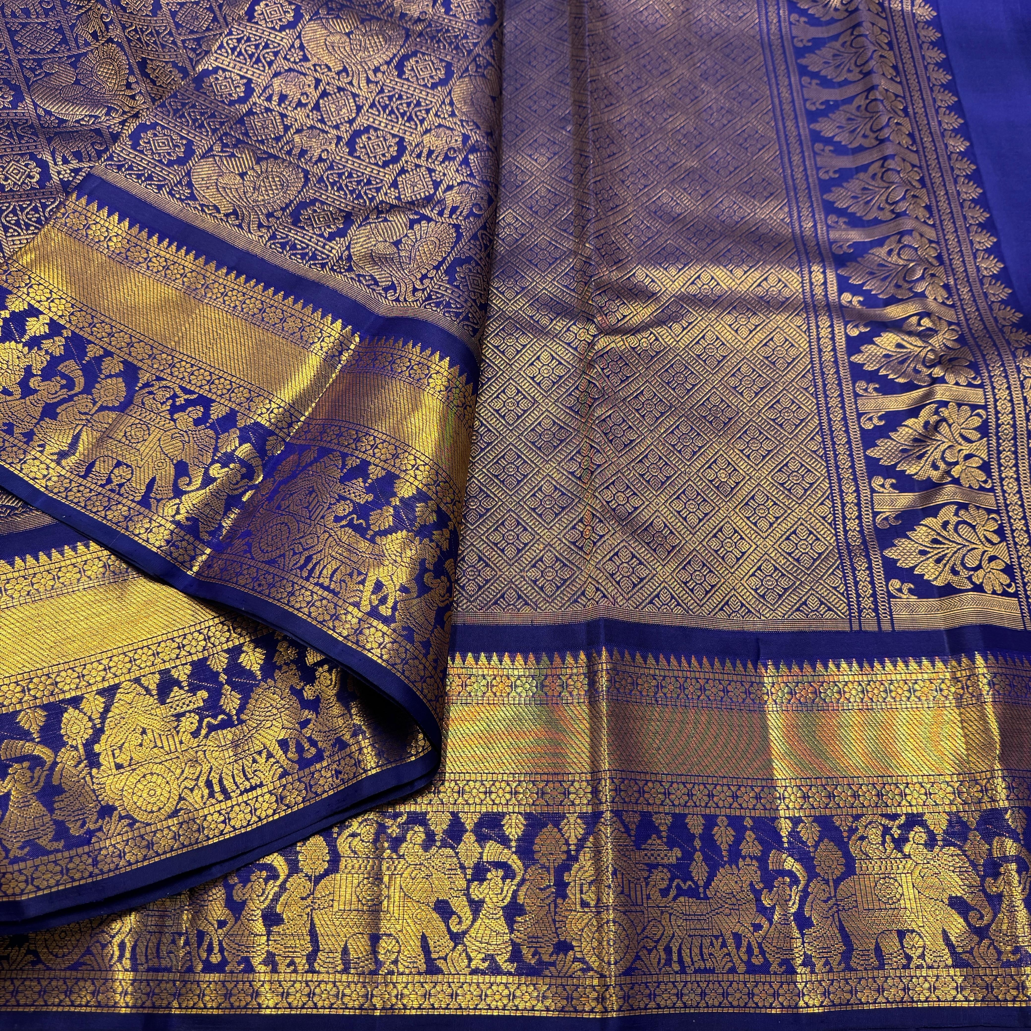 Classic Royal Blue Bridal 1gm Zari Kanchipuram Handloom Silk Saree SS25991
