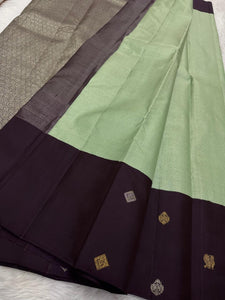 Classic Fern Green & Coffee Brown Elegance Kanchipuram Silk Saree SS23829