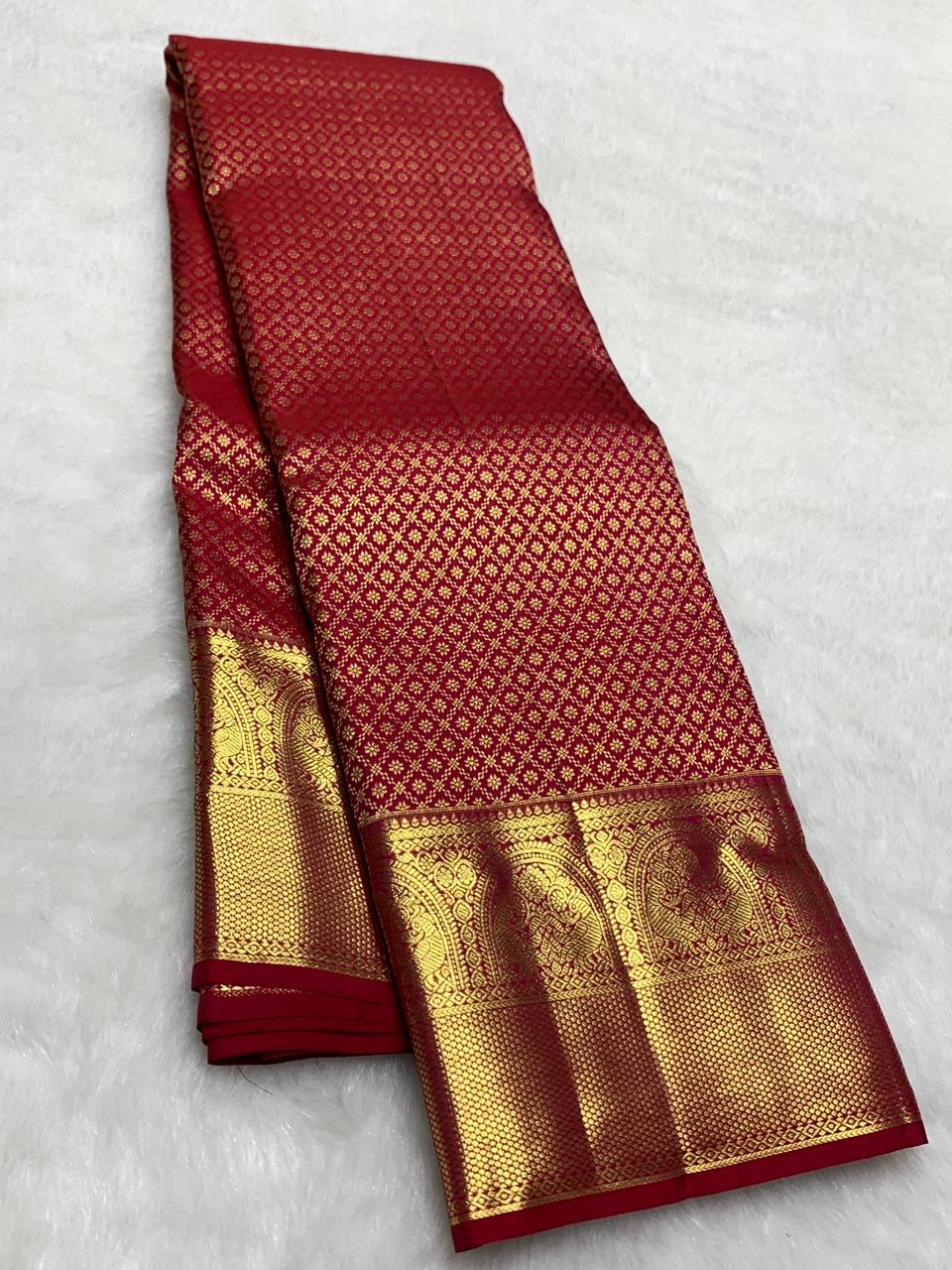 Classic Pinkish Red 2gm Zari Bridal Elegance Kanchipuram Handloom Silk Saree SS25431