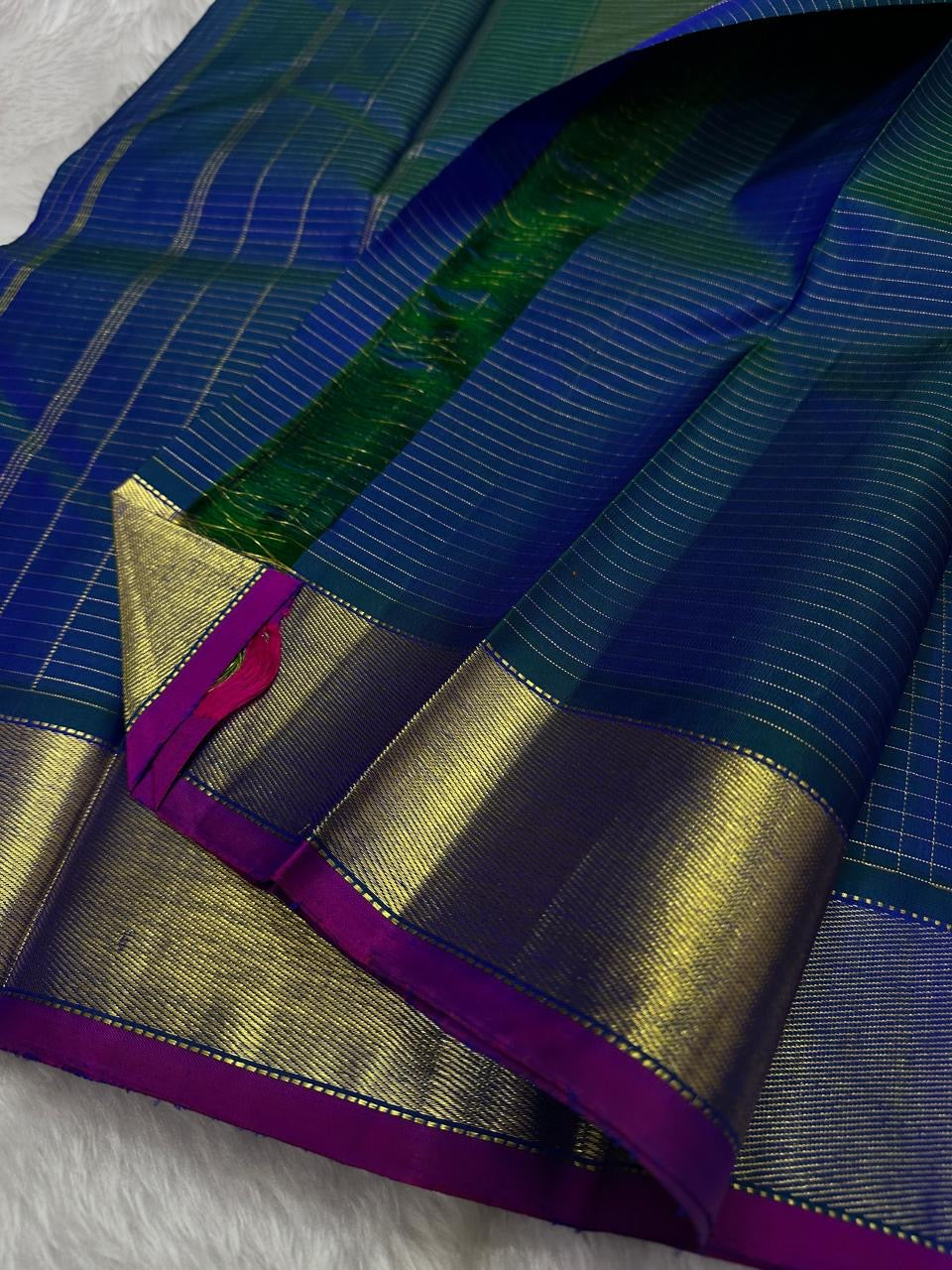 Classic Peacock Blue 2gm Zari Elegance Kanchipuram Handloom Silk Saree SS23508