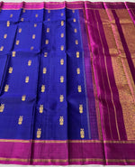 Load image into Gallery viewer, Classic Blue &amp; Wine Plum 2gm Zari Elegance Kanchipuram Handloom Silk Saree SS24123
