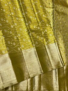 Classic Pastel Olive Green 2gm Zari Bridal Designer Brocade Elegance Kanchipuram Tissue Handloom Silk Saree SS24201