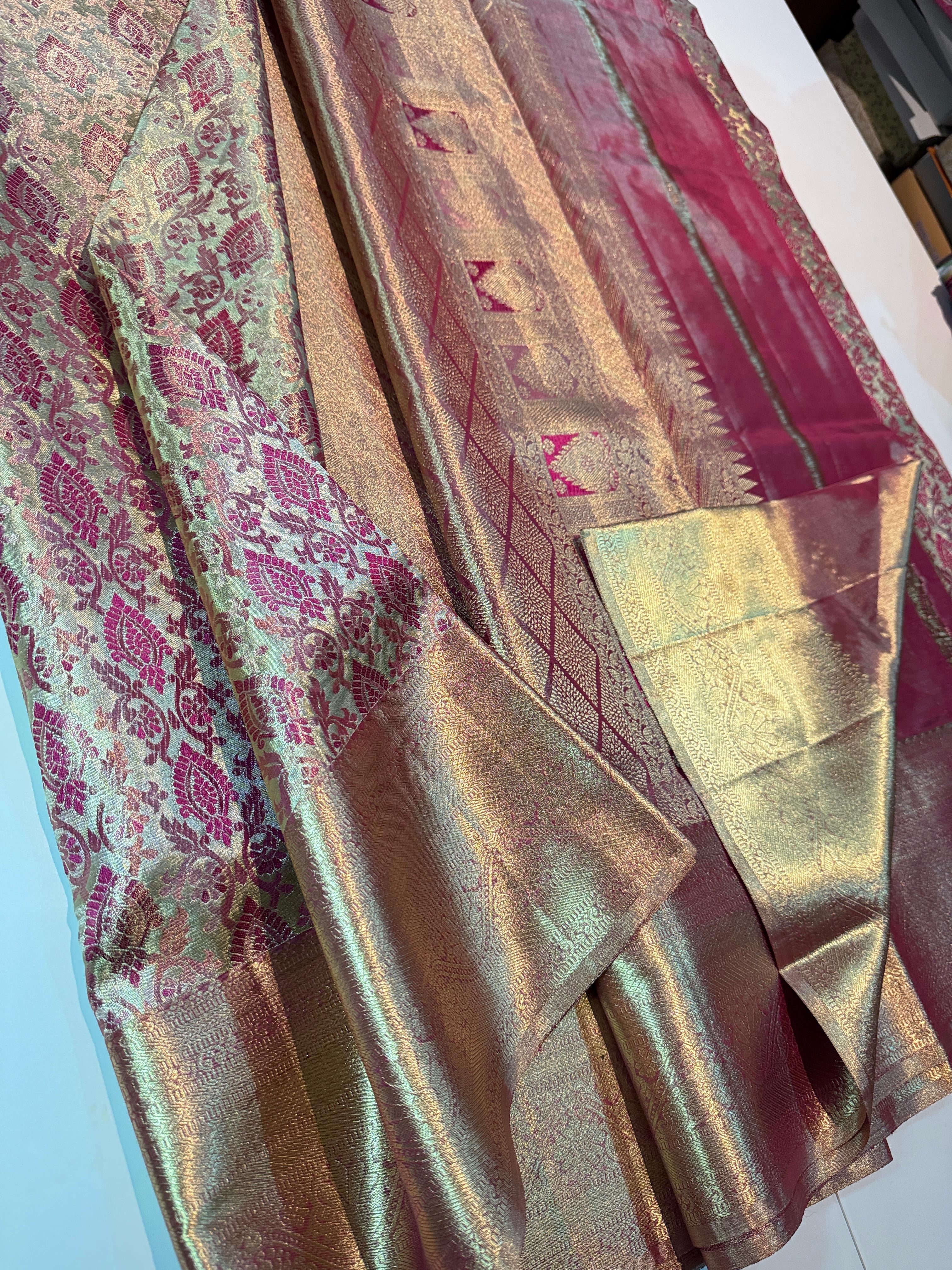 Classic Rose Gold Bridal Elegance Kanchipuram Handloom Silk Saree SS26293