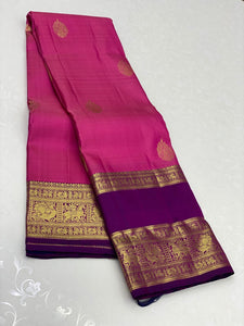 Classic Barbie Pink & Wine Red 2gm Zari Elegance Kanchipuram Silk Saree SS23858