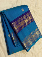 Load image into Gallery viewer, Classic Aegan Blue 2gm Zari Elegance Kanchipuram Handloom Silk Saree SS28282
