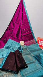 Load image into Gallery viewer, Classic Wine Red &amp; Cerulean Blue Double Warp Elegance Handloom Soft Silk Saree SS20608

