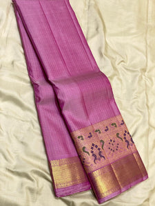Classic Onion Pink 2gm Zari Paithani Vaira Oosi Checks Kanchipuram Handloom Silk Saree SS26506