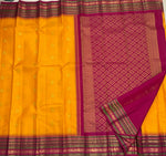 Load image into Gallery viewer, Classic Mango Yellow &amp; Wine Red 1gm Zari Korvai Elegance Kanchipuram Handloom Silk Saree SS28114
