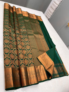 Classic Bottle Green 2gm Zari Elegance Kanchipuram Handloom Silk Saree SS23625