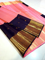 Load image into Gallery viewer, Classic Rose Pink &amp; Coffee Brown 2gm Zari Elegance Kanchipuram Handloom Silk Saree SS27270
