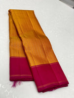 Load image into Gallery viewer, Classic Mango Yellow &amp; Deep Pink 2gm Zari Elegance Kanchipuram Handloom Silk Saree SS25345
