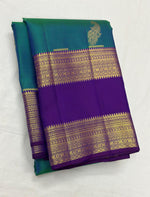 Load image into Gallery viewer, Classic Peacock Blue 1gm Zari Elegance Kanchipuram Handloom Silk Saree SS24198
